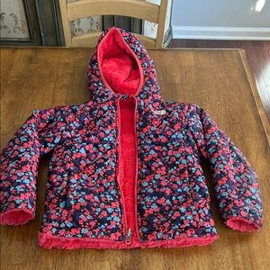 The North Face Kids Reversible Floral Puffer Jacket - Red and Blue